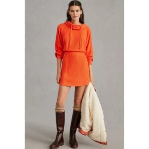 NEW Daily Practice by Anthropologie Orange Waffle Knit Hoodie Mini Dress XXS
